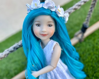 Custom doll WIG for 14"  Dolls -Heat Safe-Tangle Resistant-fits 9" head size Ruby Red Fashion Friends Teal Curls Zazou Dolls