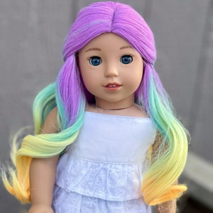 Custom Dyed Ombre Doll Wig for 18" American Girl Doll Heat Safe Tangle Resistant-fits 10-11" head size of 18" dolls  SECONDS Stock AS IS