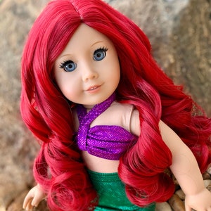 Custom doll wig for 18" American Girl Dolls - Heat Resistant -fits 11" head size of 18" dolls BJD Gotz Little mermaid Ariel red