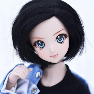 Custom doll Wig for Smart Dolls- Heat Safe - Tangle Resistant- 8.5" head size of Bjd, SD, Dollfie Dream dolls Vegan Mohair Asymmetrical bob