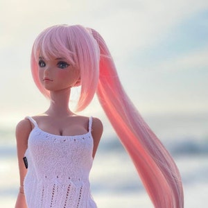 Custom doll WIG for Smart Dolls- Heat Safe - Tangle Resistant- 8" head size of Bjd, SD, Dollfie Dream dolls Pink Tan Cap  anime Limited