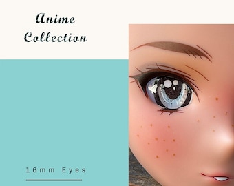 Ojos de cristal de anime para muñecas inteligentes, repuesto de ojos para muñecas, 16 mm. Compatible con BJD, Smart Dolls, Volks Dollfie Dream, MDD y similares. Azul.