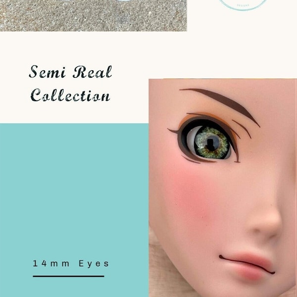 Natural Doll Eyes for Smart Dolls , realistic doll eyes, doll eyes replacement, 14mm Fit BJD, SD Semireal Doll and similar Hunter Green