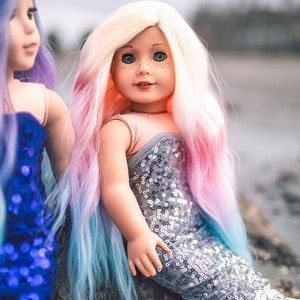 Custom DYED OMBRE Doll Wig for 18" American Girl Doll Heat Safe Tangle Resistant - fits 10-11" head size of all 18" dolls Unicorn Ombre