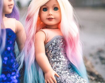 Custom DYED OMBRE Doll Wig for 18" American Girl Doll Heat Safe Tangle Resistant - fits 10-11" head size of all 18" dolls Unicorn Ombre