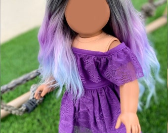 Custom DYED OMBRE Doll Wig for 18" American Dolls Heat Safe Tangle Resistant - fits 10-11" head size of all 18" dolls Unicorn Ombre