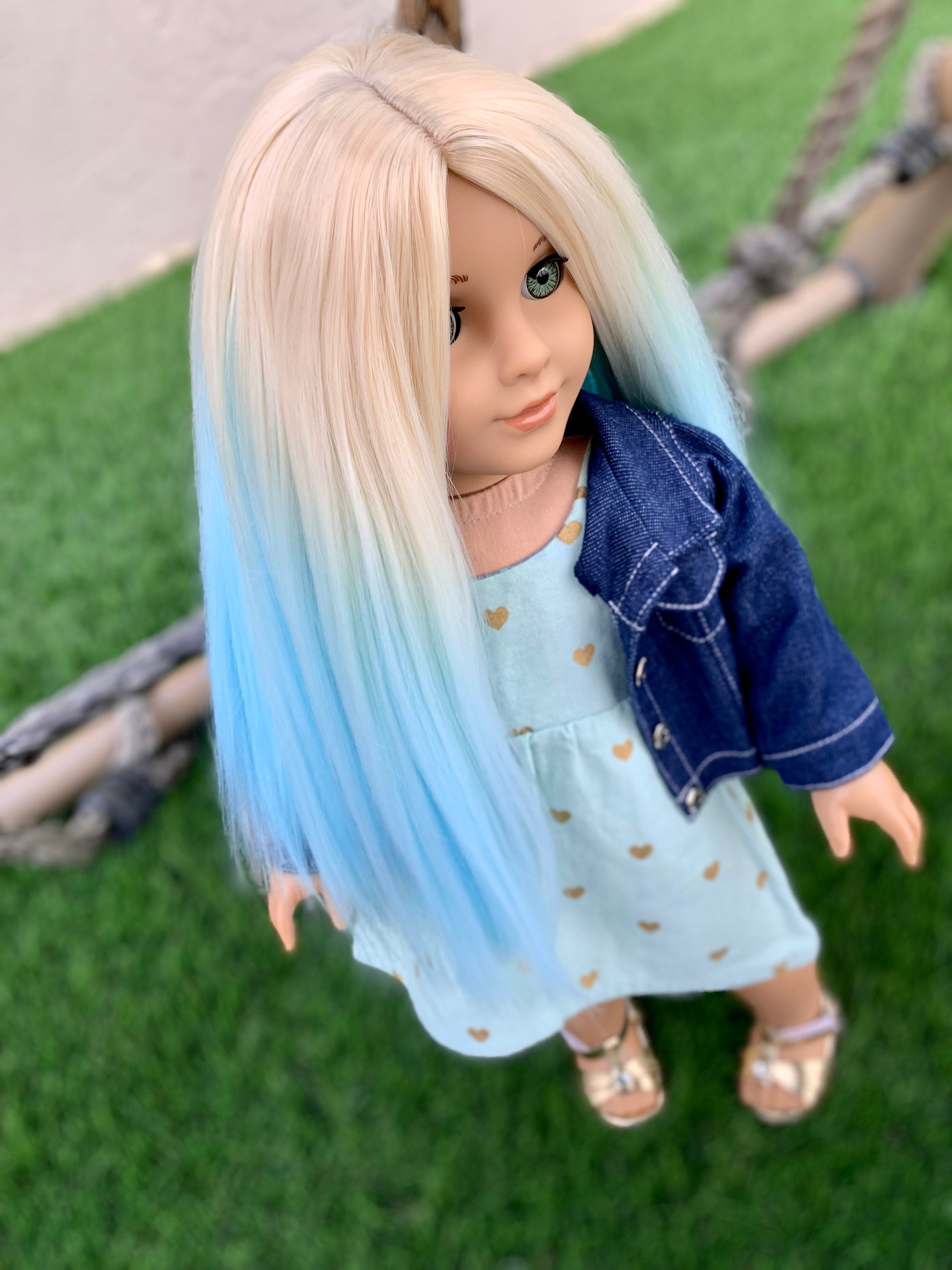 Perruque de poupée DYED OMBRE personnalisée pour poupée American Girl de 18  pouces résistante à la