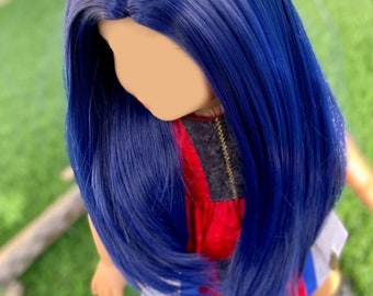 Zazou Dolls Custom doll wig for 18"  Dolls-Silky luxury hair- fits 11" head size of 18" dolls American doll OG  BJD Gotz Blue
