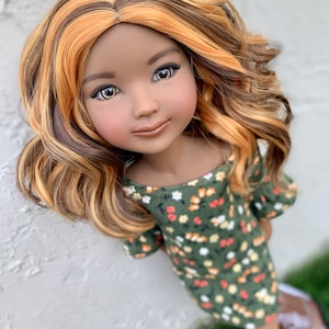 Custom doll WIG for 14&quot; Dolls - Heat Safe-Tangle Resistant-fits 8-9&quot; head size Meadowdolls Dumplings, Ruby Red Fashion Friends &quot;Snug Fit&quot;