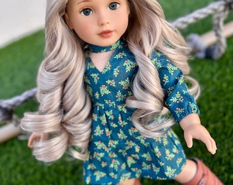 Luxury Custom doll wig for 18" American Dolls - Heat Safe - Tangle Resistant - fits 11" head size of 18" dolls OG Gotz  Ash Blonde Zazou