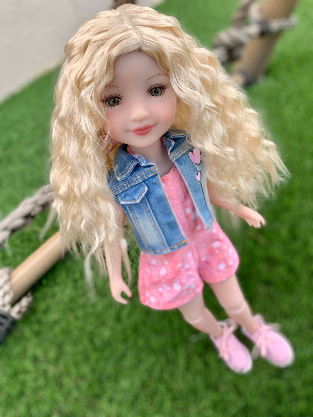 American Doll Wigs Sweet Ginger Curly 18inch Doll Wig ,doll of A Kind,10-11  Head Size,fit 18 American Dolls OG Blythe Gotz AG Doll 