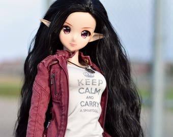 Zazou Custom doll WIG for Smart Dolls- Heat Safe - Tangle Resistant- 8.5" head size of BJD, SD, Dollfie Dream dolls Black Beach waves