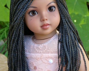 PREORDER Zazou Custom doll wig for 18" American Doll Dolls-Heat Safe-Tangle Resistant-fits 11" head of 18" dolls  AA black micro braids