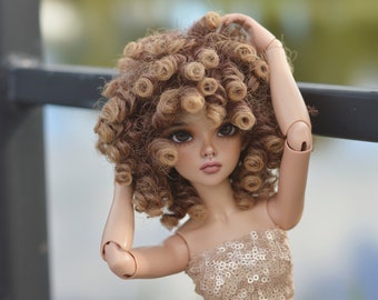 PREORDER Custom doll Wig for Minifee 1/4 BJD Dolls- "Tan CAPS" 6-7" head size of Bjd, msd, Boneka ,Fairyland Minifee dolls Boho Curls  Ombre