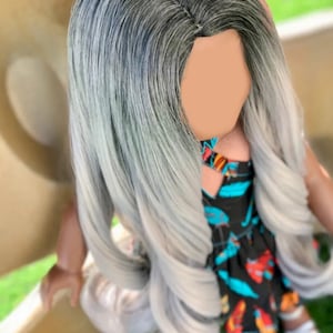 Zazou Custom DYED OMBRE Doll Wig for 18&quot; American Doll  Heat Safe Tangle Resistant - fits 10-11&quot; head size of all 18&quot; dolls black grey ombre