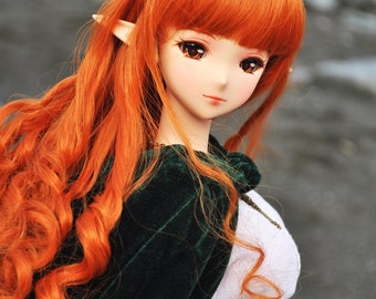 Custom doll WIG for Smart Dolls- Heat Safe - Tangle Resistant- 8.5" head size of Bjd, Sd, Dollfie Dream dolls red curls "TAN CAPS"