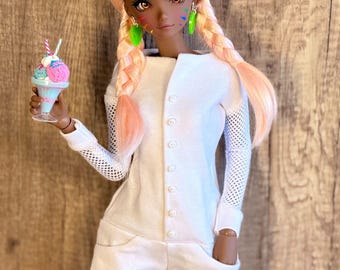 Zazou Dolls Custom doll Wig for Smart Dolls - Tangle Resistant- 8" head size of Bjd, SD, pink braids