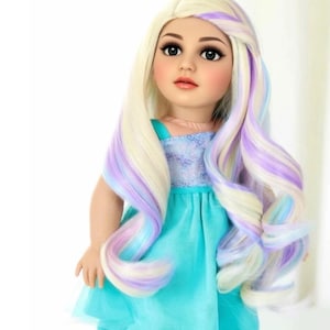 Zazou Dolls Custom Doll Wig for 18" American Doll - Heat Safe-Tangle Resistant-fits 11" Unicorn Rainbow