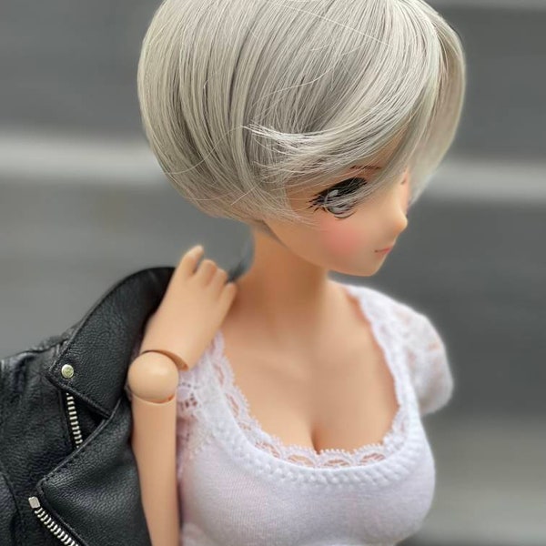 Custom doll Wig for Smart Dolls- Heat Safe - Tangle Resistant- 8.5" head size of Bjd, SD, Dollfie Dream dolls Grey bangs