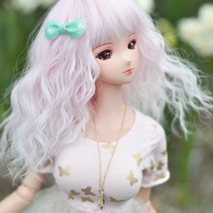 Custom doll Wig for Smart Dolls- Heat Safe - Tangle Resistant- 8.5&quot; head size of Bjd, SD, Dollfie Dream dolls  Ombre pink to white bangs