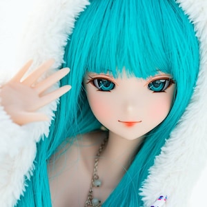 Custom doll Wig for Smart Dolls- Heat Safe - Tangle Resistant- 8.5&quot; head size of Bjd, SD, Dollfie Dream dolls Teal Bangs