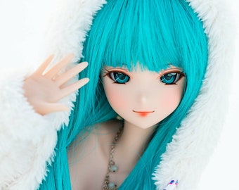 Custom doll Wig for Smart Dolls- Heat Safe - Tangle Resistant- 8.5" head size of Bjd, SD, Dollfie Dream dolls Teal Bangs