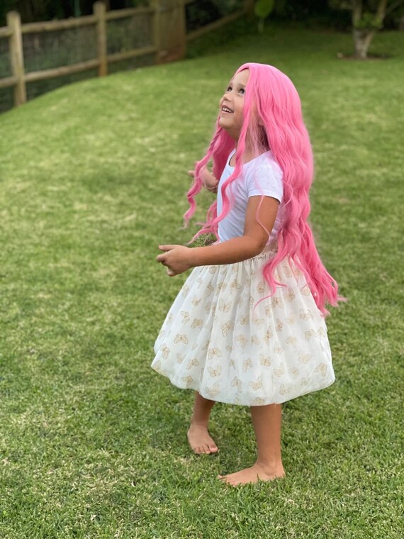 High Quality Synthetic Wig 28 Inches Water Wave Without Bangs Pink