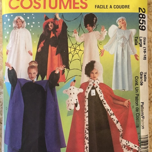 McCall's #2859 Sz 16 18 Large Gown Cape Angel Cruella Witch Costume Pattern Complete Uncut