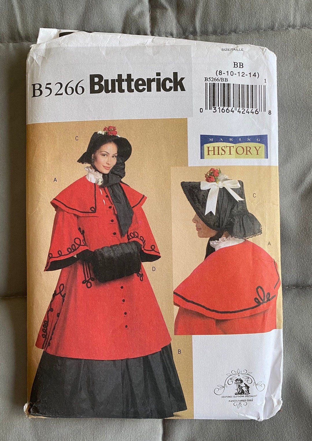 Making History Cape Cloak Skirt Bonnet Muff Sewing Pattern Butterick ...