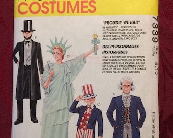 Abraham Lincoln Uncle Sam Statue de la liberté George Washington Costume patron McCalls 7339 taille enfant 8 10 non-cut manquant des instructions