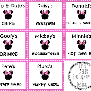 Minnie Mouse and Friends Food Labels or Signs for Birthday Party, Printable