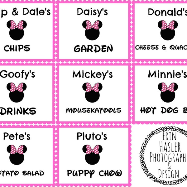 Minnie Mouse and Friends Food Labels or Signs for Birthday Party, Printable