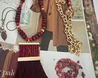 Coral Burgundy Tassel Necklace