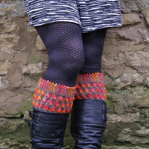 Knit woolen boot cuffs, Gray wool leg warmers, Fire flower boot sleeves, Back to school gift