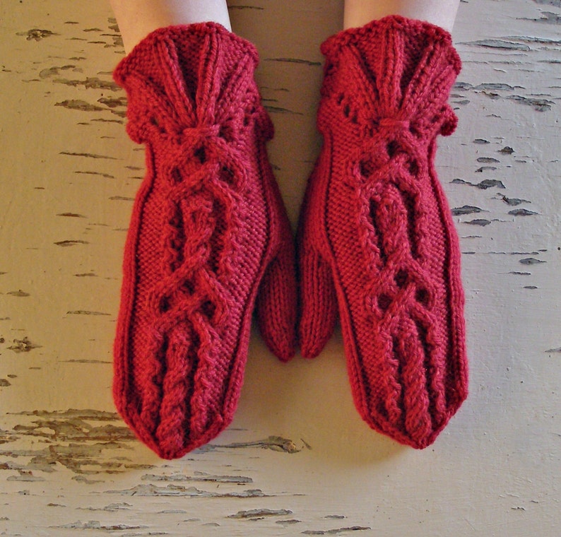 Special friend gift Red wool winter gloves Alpaca mittens with hearts Hand knit love mittens