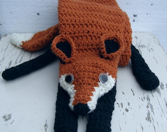 Merino wool fox scarf, Itch-free crochet scarf, animal lover neck warmer, photo prop