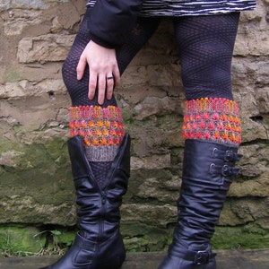 Knit Woolen Boot Cuffs Gray Wool Leg Warmers Fire Flower - Etsy