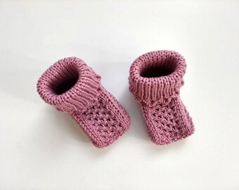Merino baby booties, warm baby socks, knitted cuffed boots