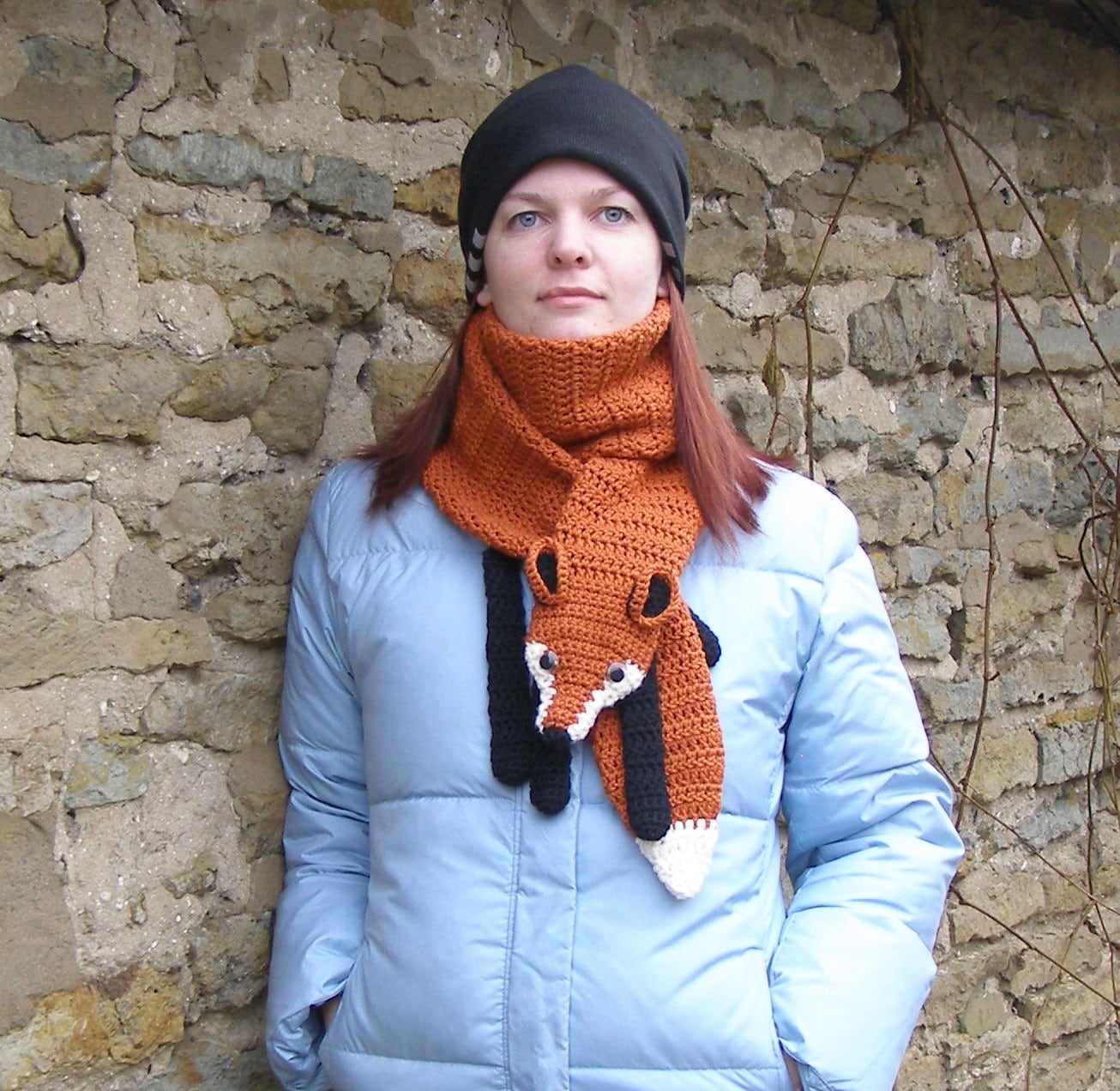 Merino Wool Fox Scarf, Itch-free Crochet Scarf, Animal Lover Neck