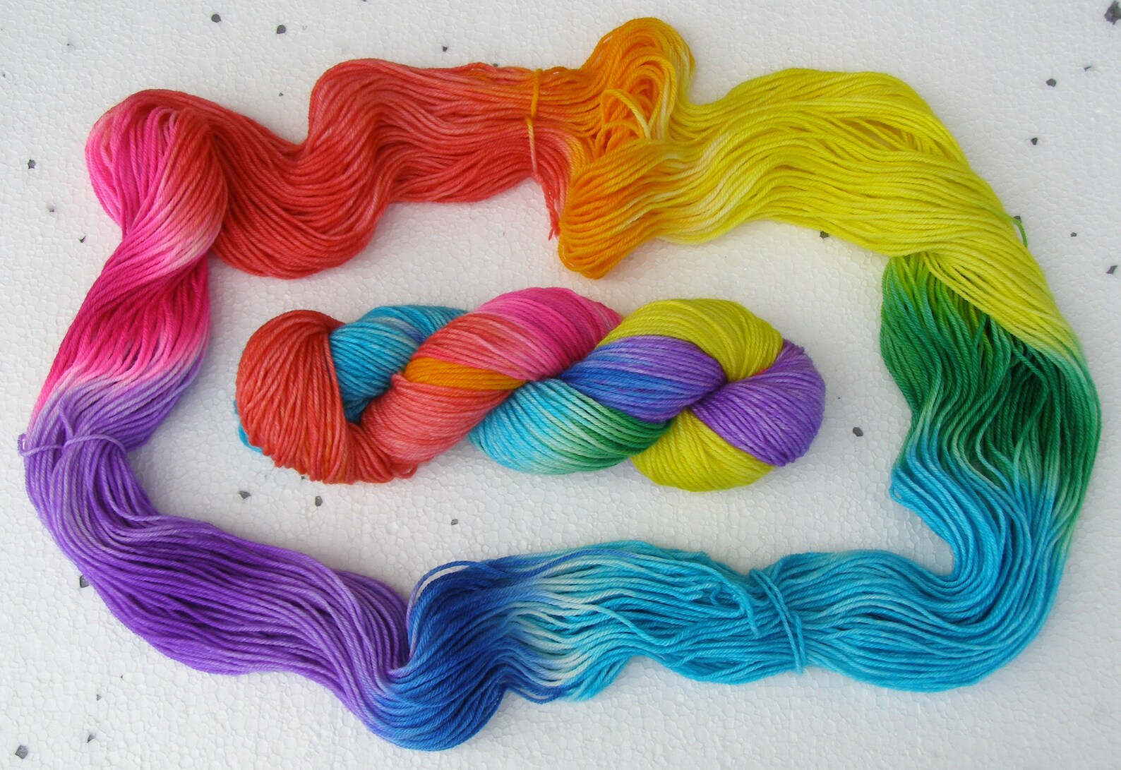 Hand Dyed Unicorn Yarn, Rainbow Colors Sock Yarn, DK 8 Ply Short