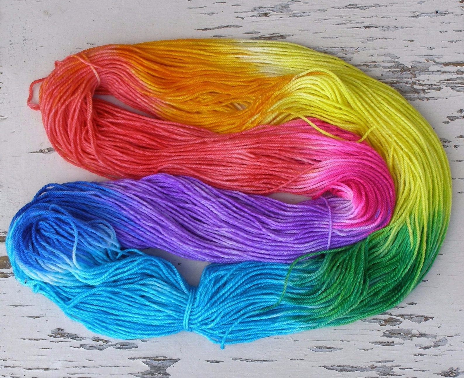Hand Dyed Unicorn Yarn, Rainbow Colors Sock Yarn, DK 8 Ply Short