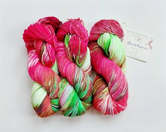 3 skeins self striping dyed yarn, short colorways sock yarn, Aran 10 ply wool yarn, wool and nylon