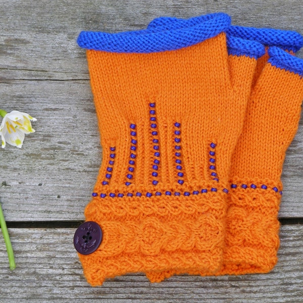 Marching band gants demi, Orange en tricot mitaines, gants chauds pour petite amie, boutonnez les gants de bras