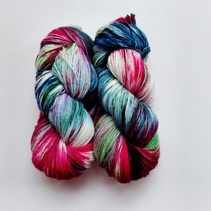 Sport weight sock yarn, 2 skeins, Self striping hand dyed yarn, Nylon sock yarn, 6 ply yarn