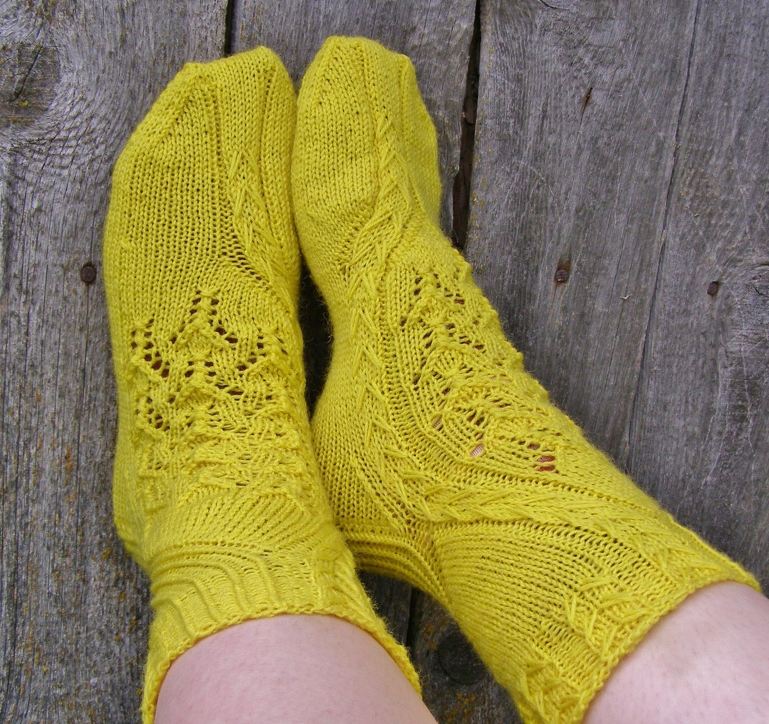 Yellow Wool House Socks Hand Knit Lace Socks Warm Toes Bed Etsy