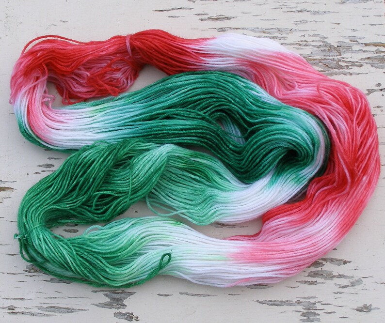 Christmas colors sock yarn DK 8 ply yarn Self striping hand Etsy