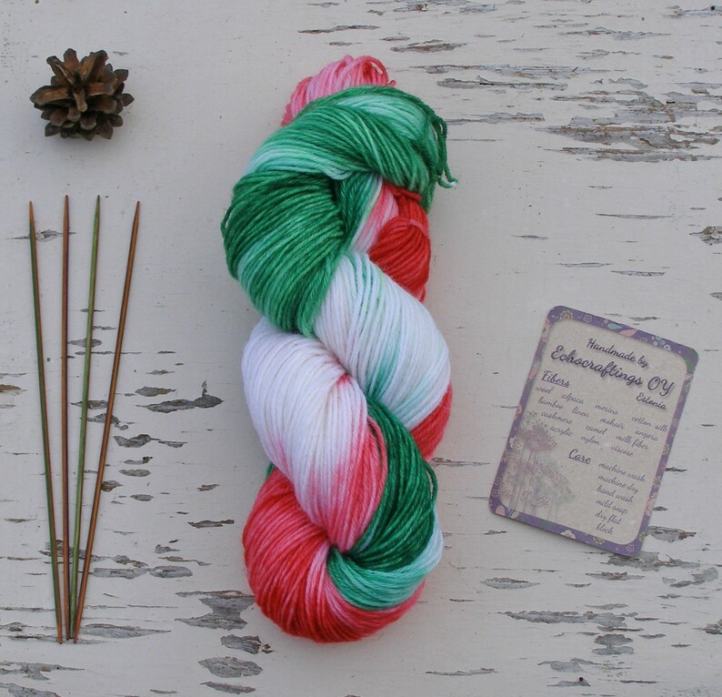 Christmas colors sock yarn DK 8 ply yarn Self striping hand Etsy