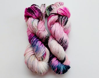 2 skeins merino yarn, Aran weight yarn, Merino and linen, Self striping painted yarn