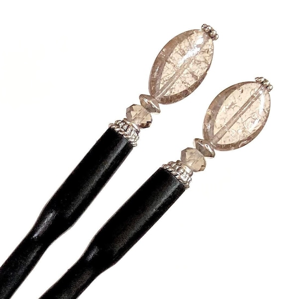 Hair Sticks: Y2K Aesthetic. Set of 2 Crackle Czech Glass Tidal Hair Sticks. Free US Shipping. Handmade. Seen in FLAUNT Magazine