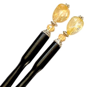 Citrine “Layla” Hair Sticks Set: Y2K Black Lacquered Wood Hair Accessories